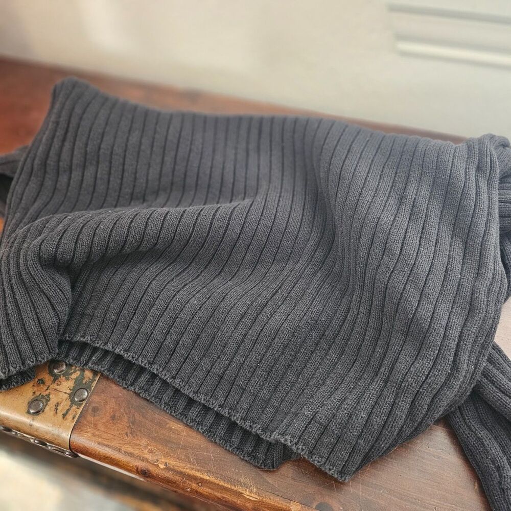 Vtg 90s Structure Chunky Ribbed V-Neck Cotton Sweater Mens Large Charcoal Grey - Picture 4 of 4